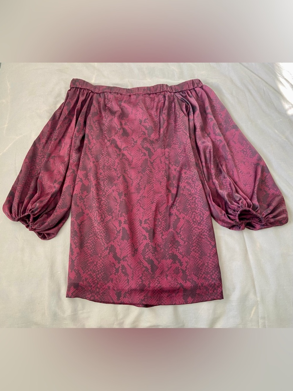 Guess Off-Shoulder Mini Dress in Berry Snake Print